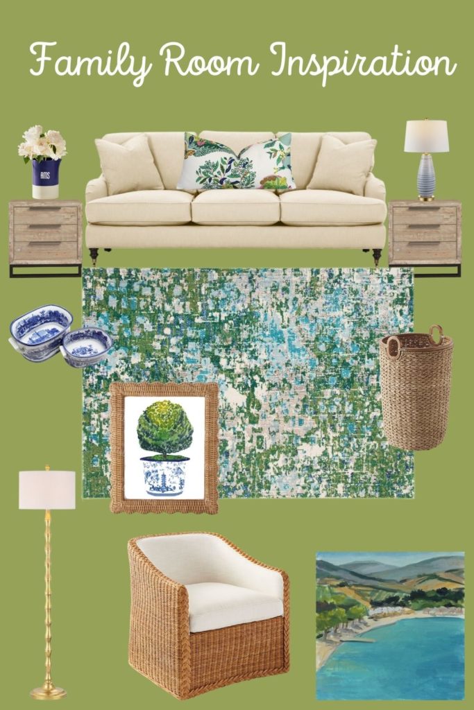 Family Room Design Neutral Green Blue