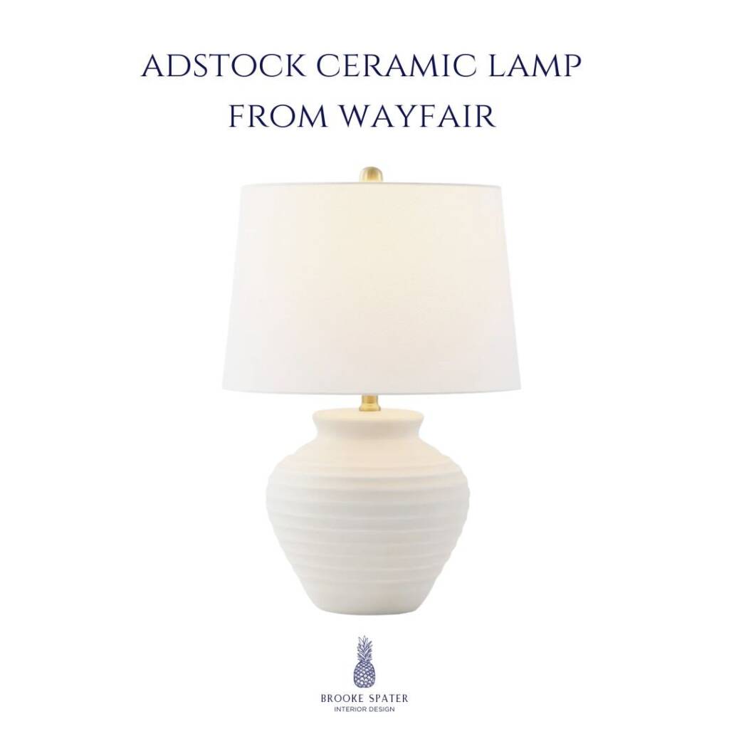 Serra table lamp by Serena & Lily with wood base and white shade in relaxed coastal style