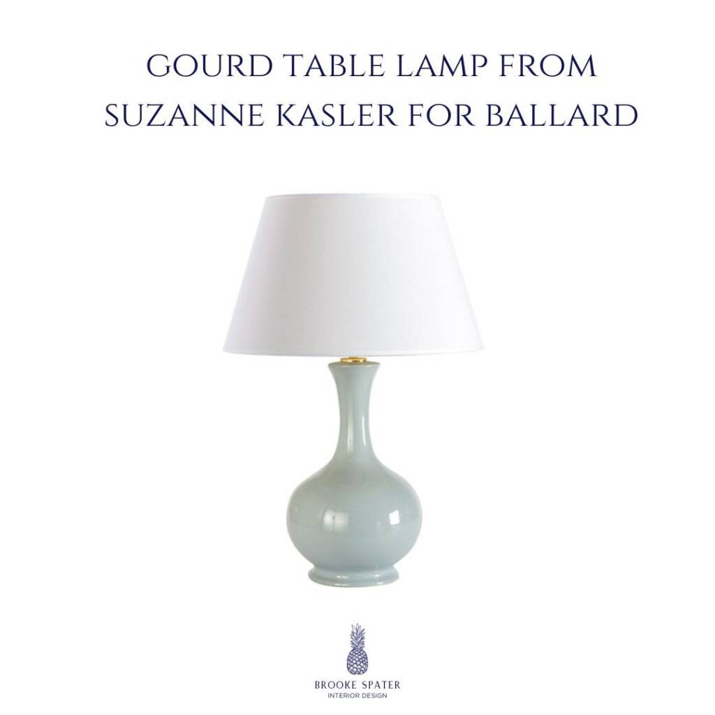 Suzanne Kasler Gourd Table Lamp for Ballard Designs featuring a soft blue ceramic base and classic white shade for a refined coastal look